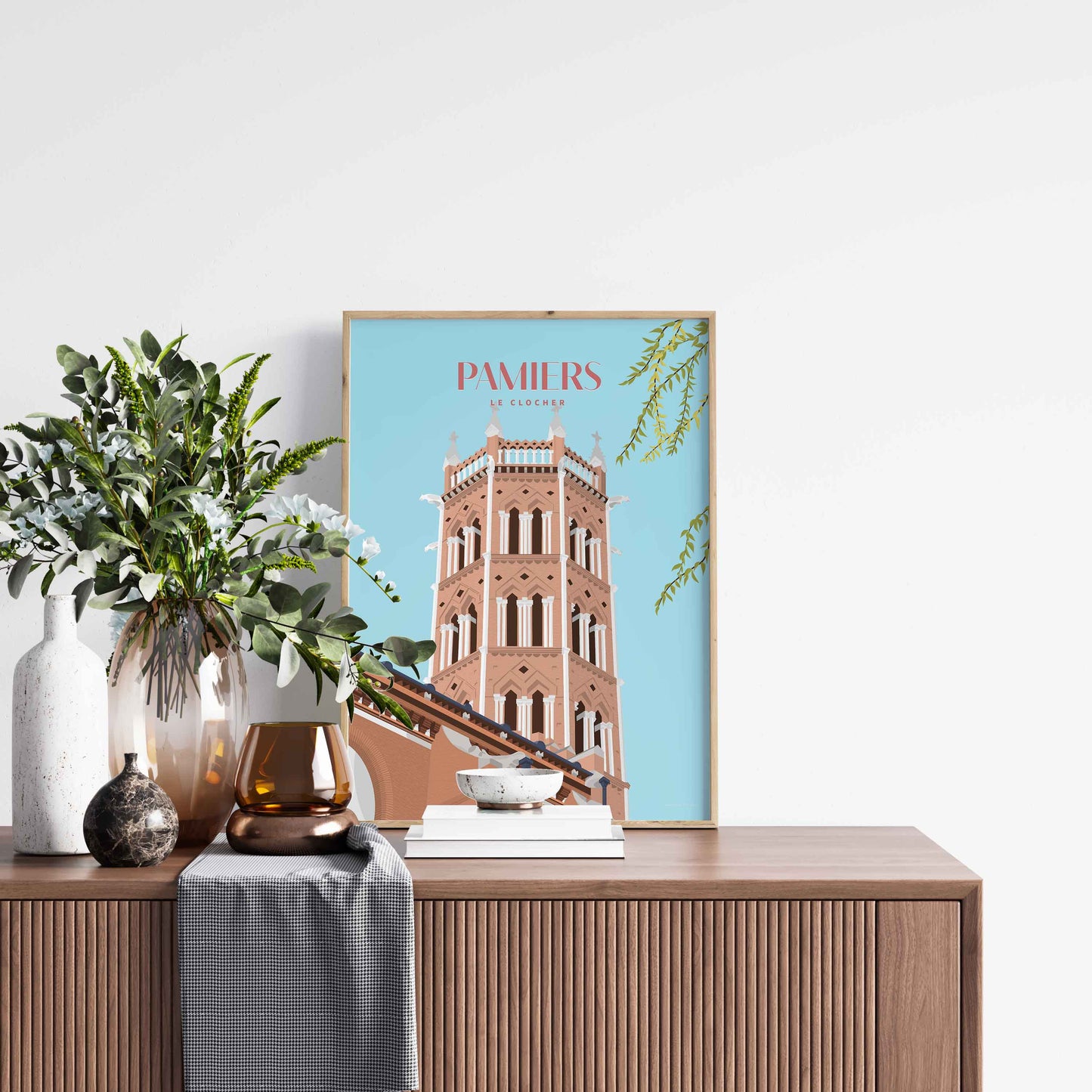 Affiche illustrée de Pamiers imprimée sur papier mat 250g, création originale ariégeoise