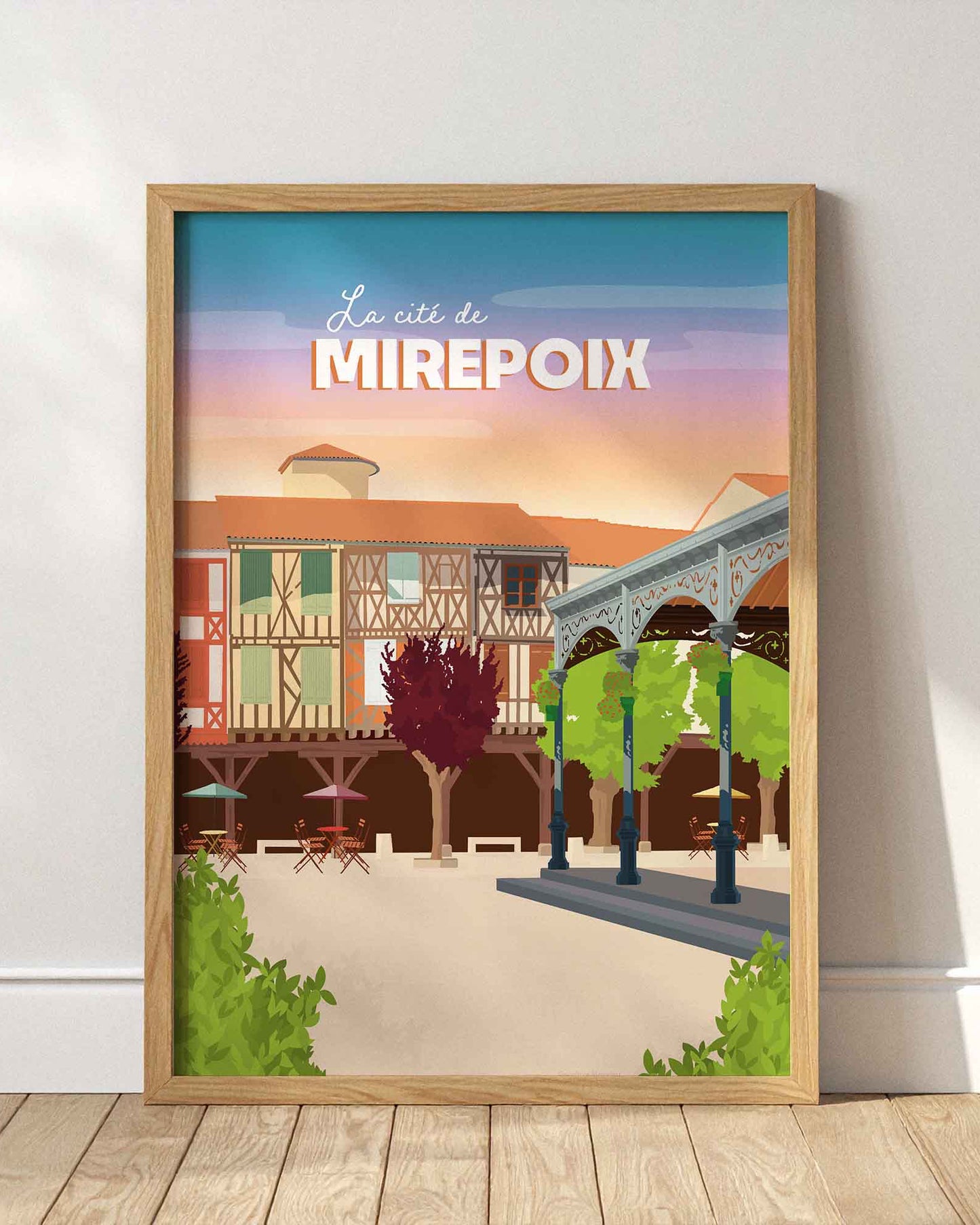 Affiche Mirepoix place des Couverts illustration