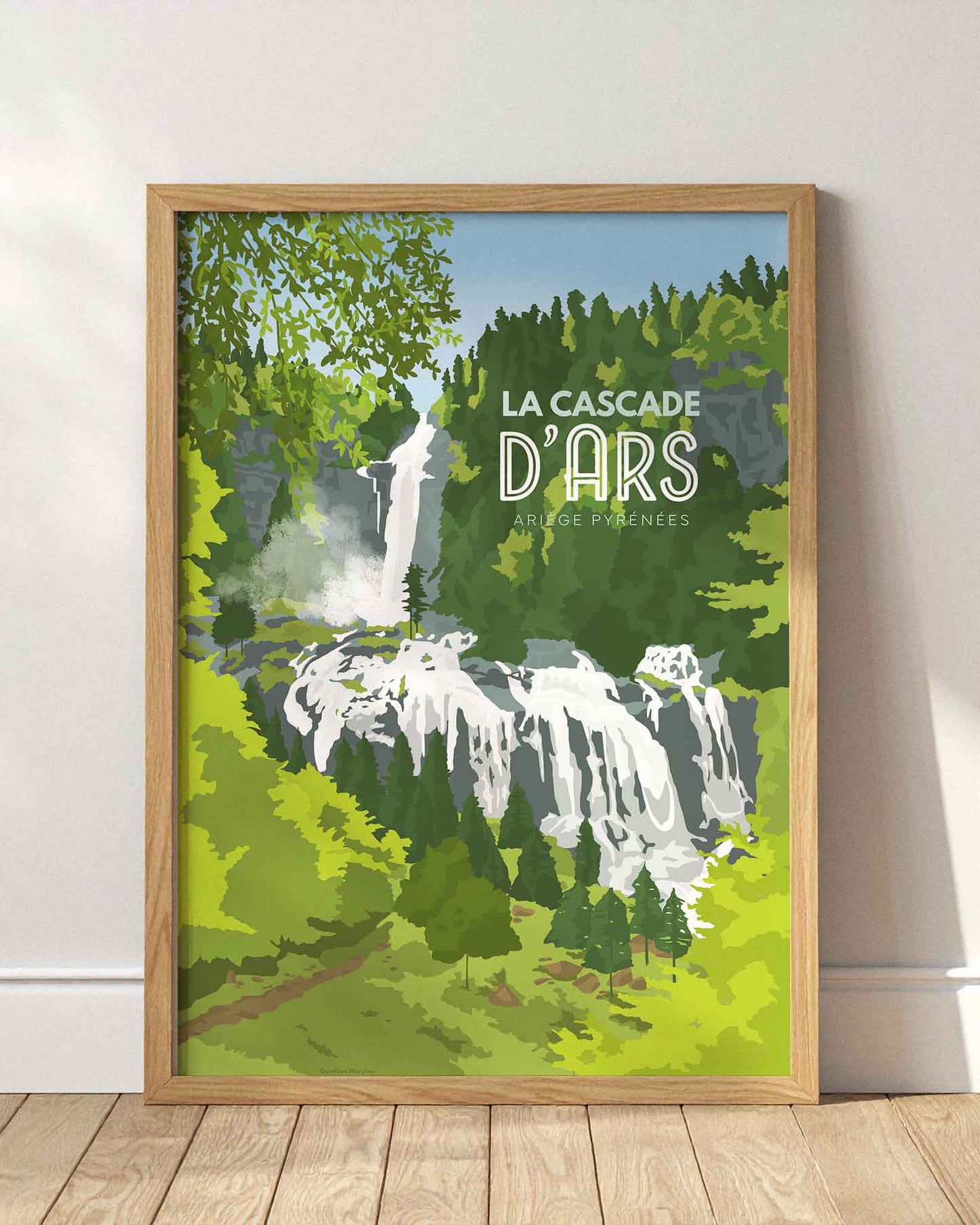Illustration de la cascade d’Ars en Ariège, affiche décorative
