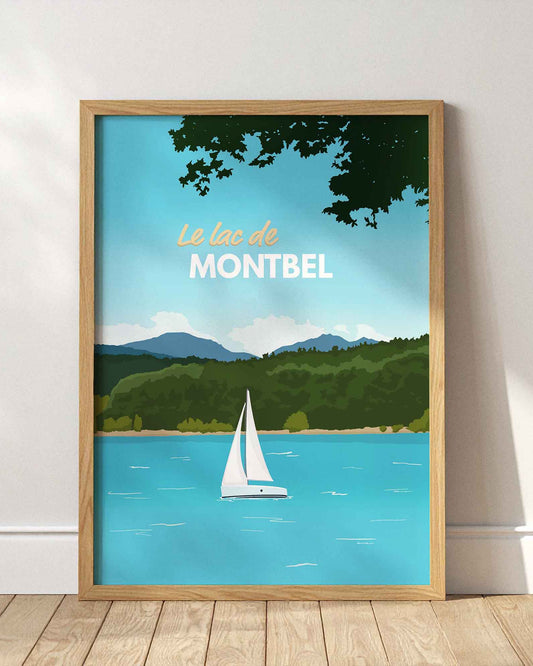 Illustration du lac de Montbel en Ariège, affiche décorative