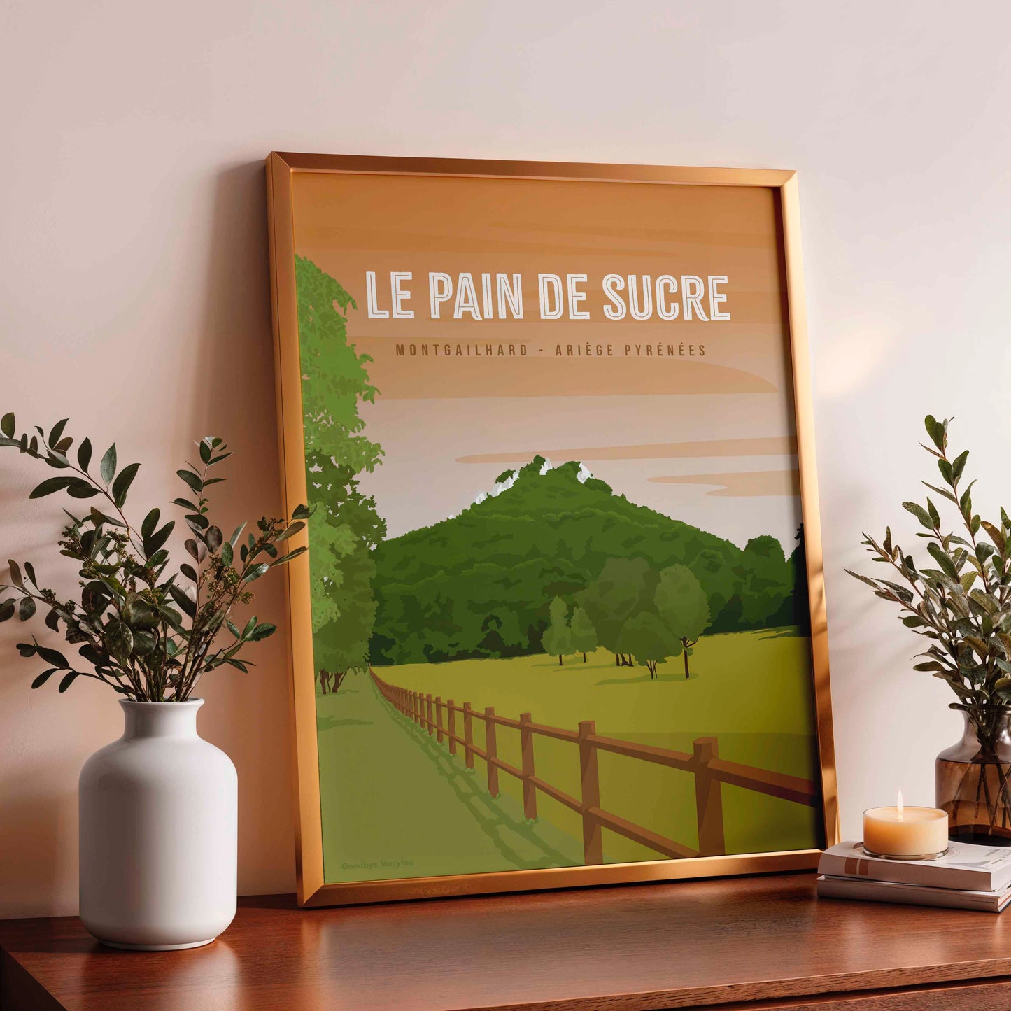 Poster montagne Pyrénées Pain de Sucre tons lumineux