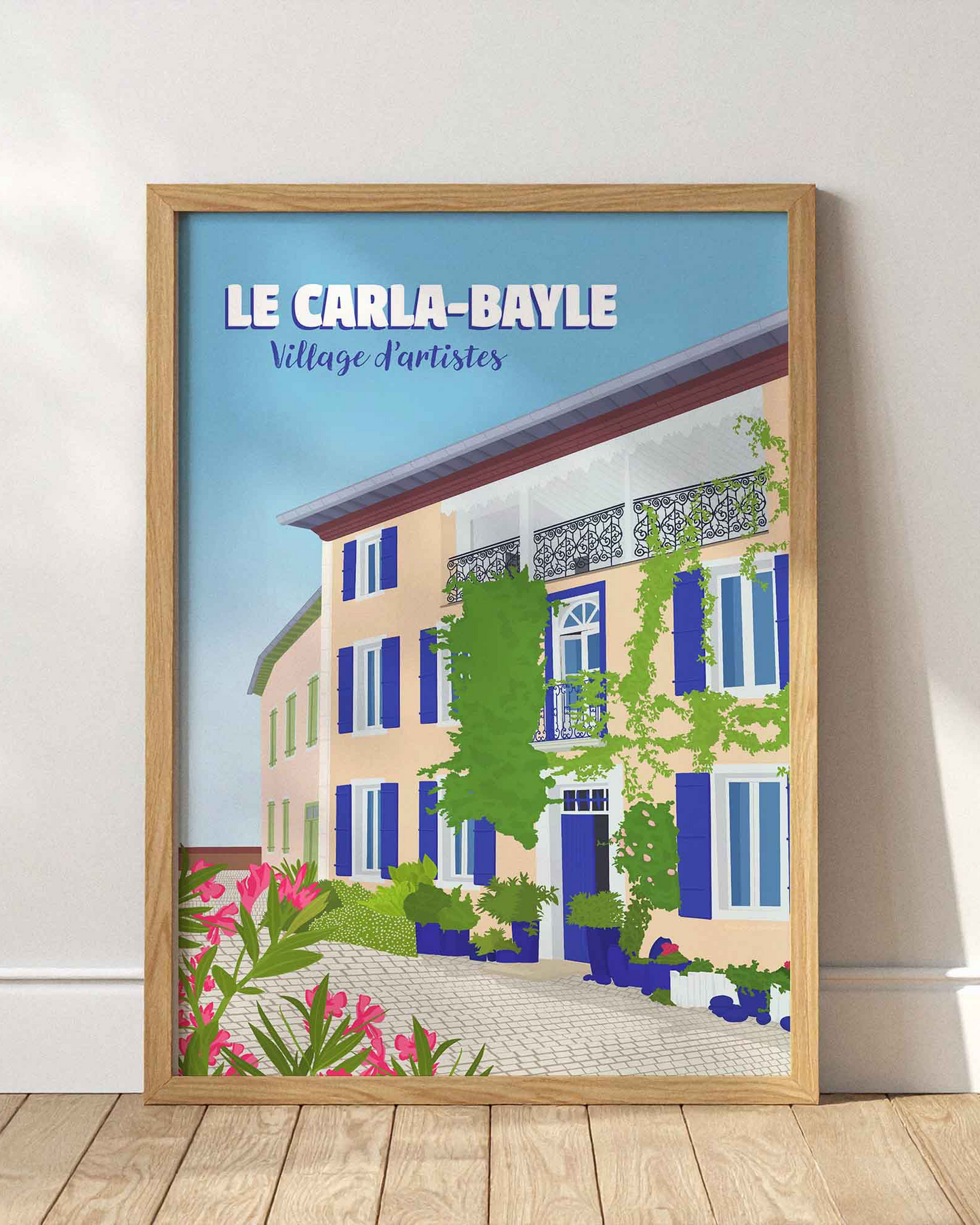 Illustration du village du Carla-Bayle en Ariège, affiche décorative