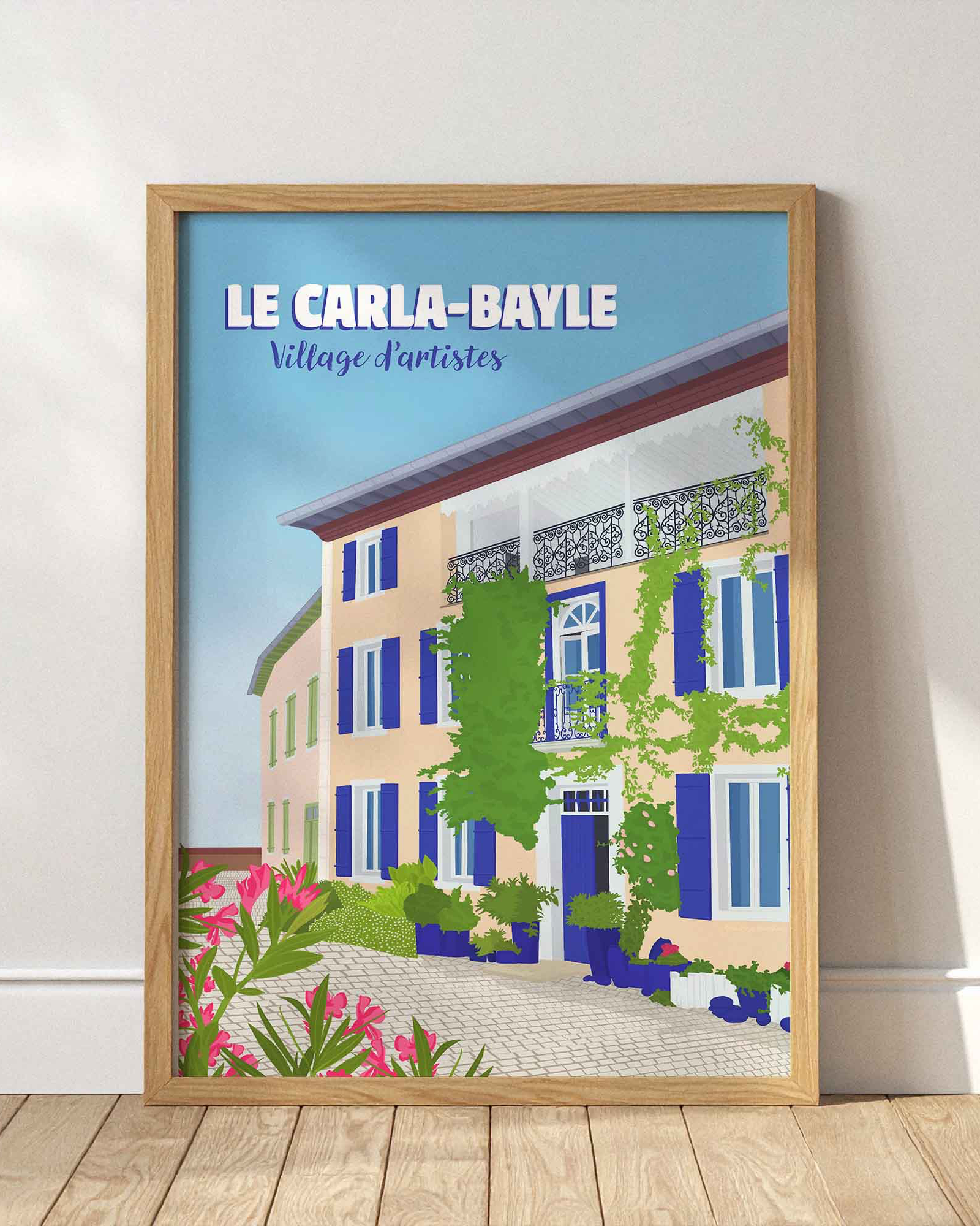 Illustration du village du Carla-Bayle en Ariège, affiche décorative