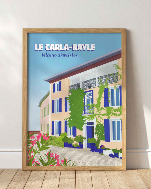 Illustration du village du Carla-Bayle en Ariège, affiche décorative