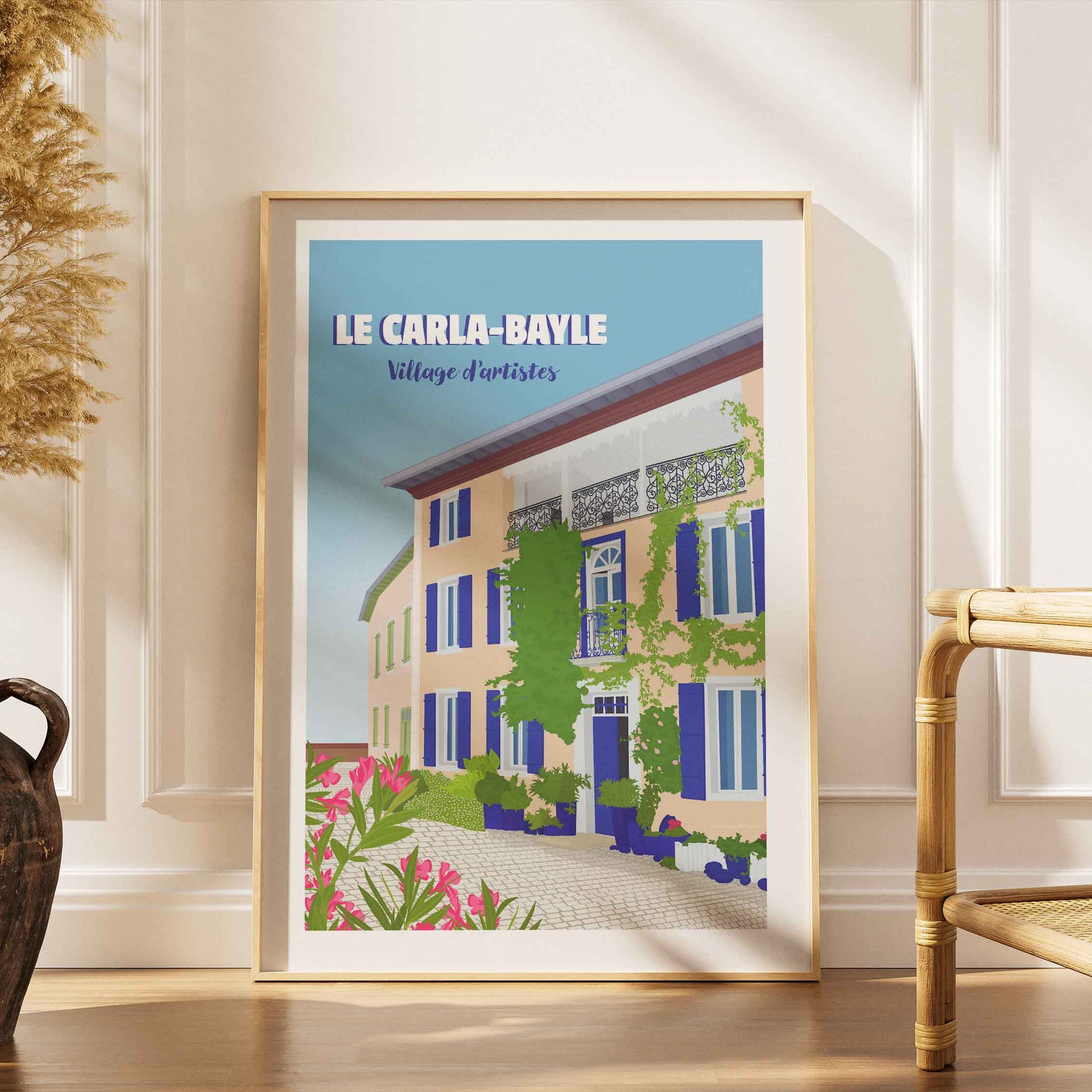Illustration colorée du Carla-Bayle, esprit créatif et charmant village