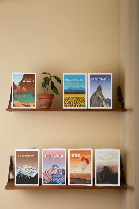 Collection complète de cartes postales illustrées de l'Ariège, paysages et sommets des Pyrénées par Goodbye Marylou.