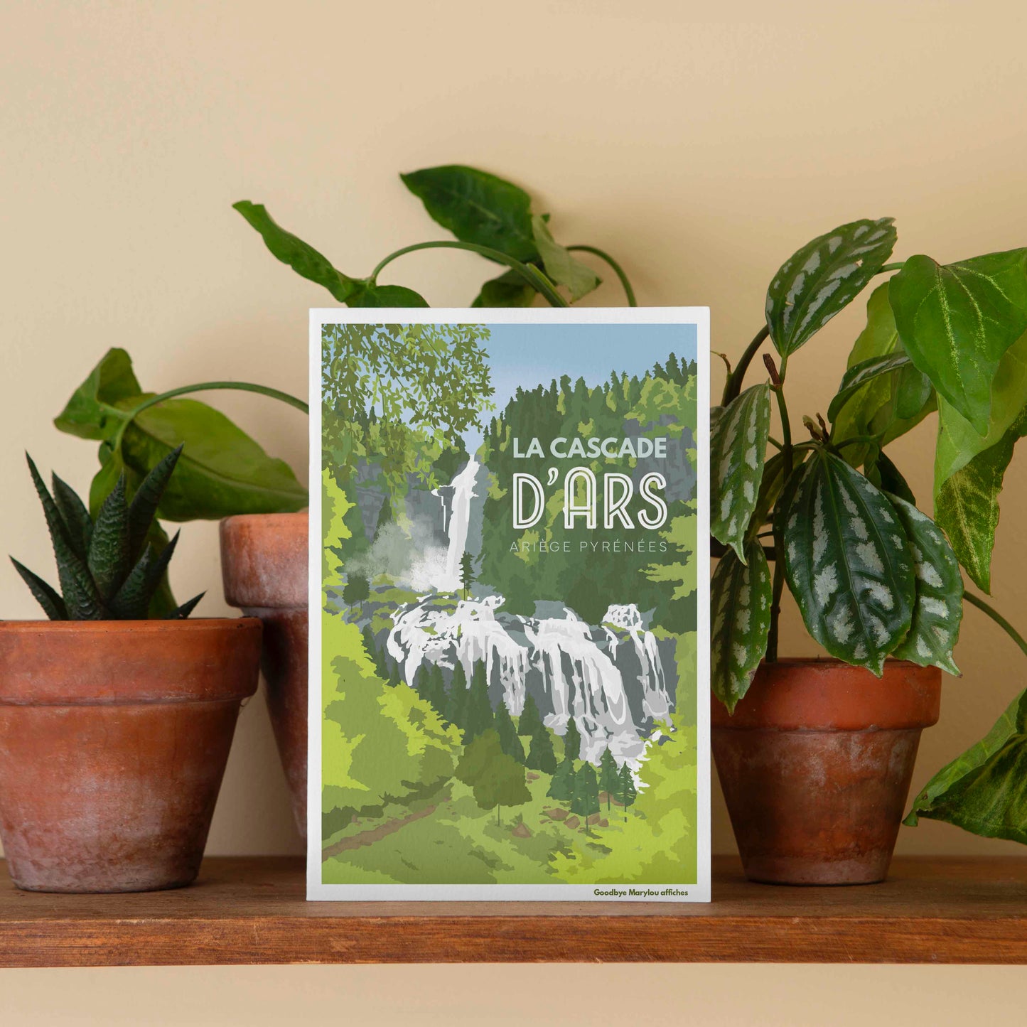 Carte postale illustration Cascade d'Ars près d'Aulus-les-Bains, site naturel d'Ariège.