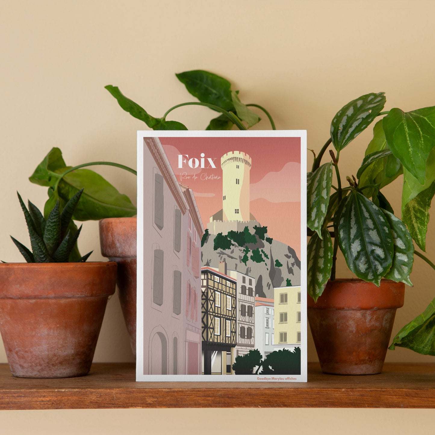 Carte postale illustrée Château de Foix Ariège, décoration souvenir des Pyrénées.