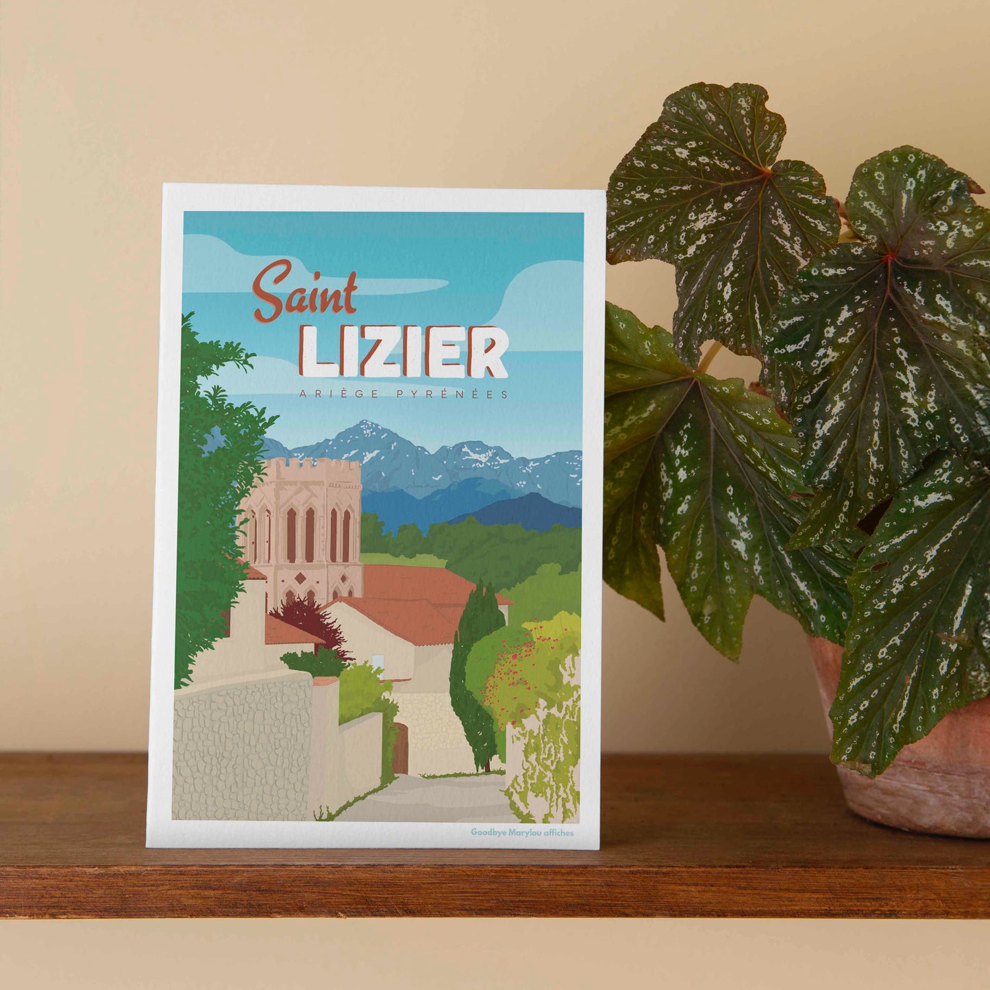 Carte postale cité historique Saint-Lizier Ariège, illustration patrimoine.