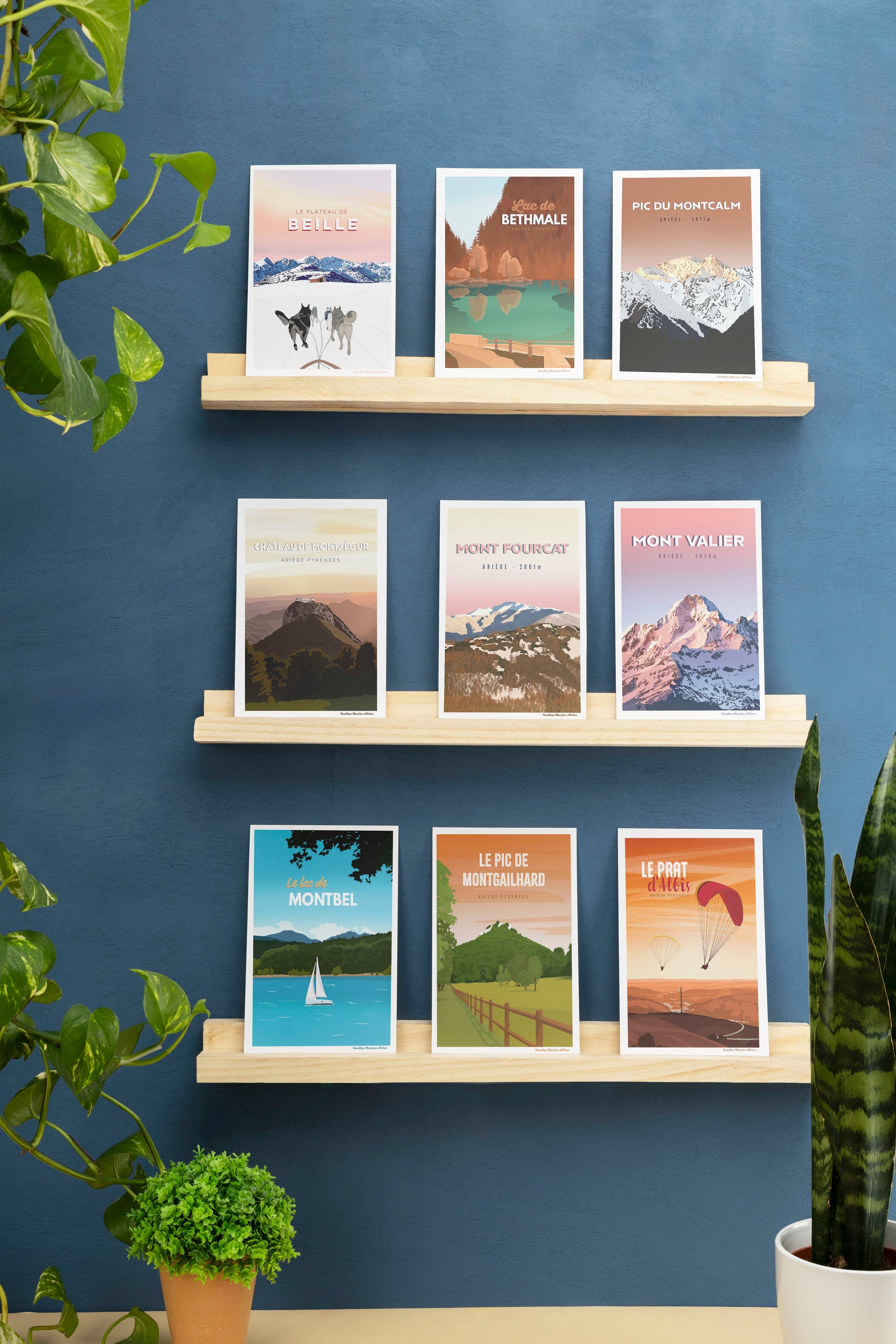 Lot de cartes postales illustrées des plus beaux paysages de l'Ariège, création originale Goodbye Marylou.