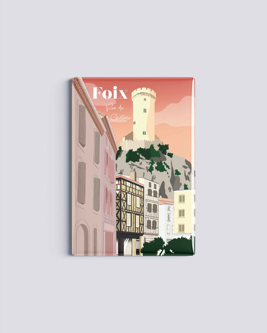 Magnet Foix illustration Rue du Château Ariège Pyrénées format 54x78 mm