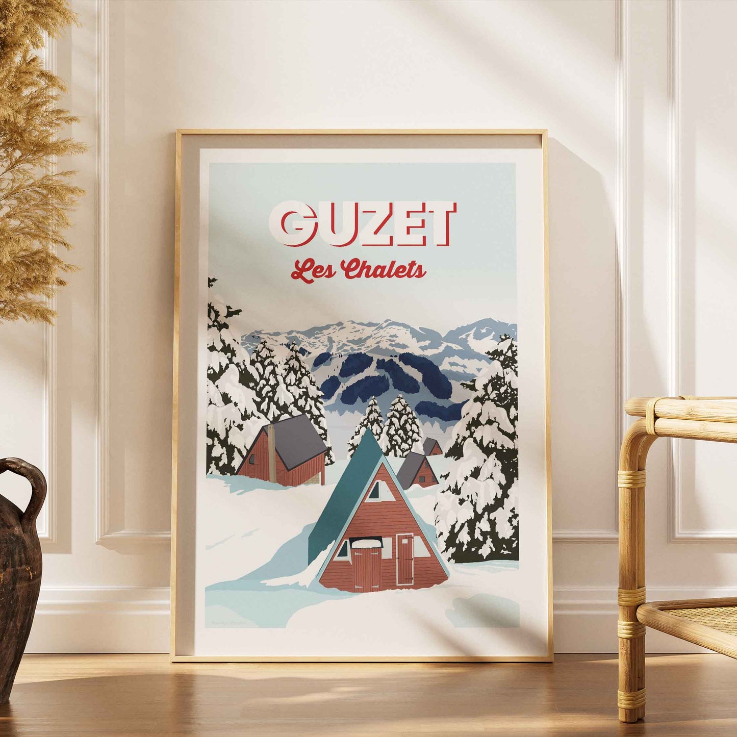 Poster des chalets de Guzet, idée cadeau local montagne hiver