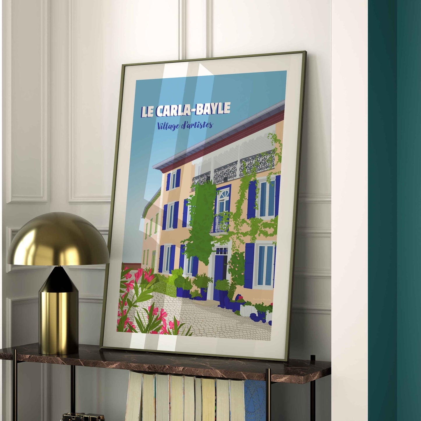 Poster du village du Carla-Bayle, idée de cadeau local pour amoureux de l’art et de la montagne
