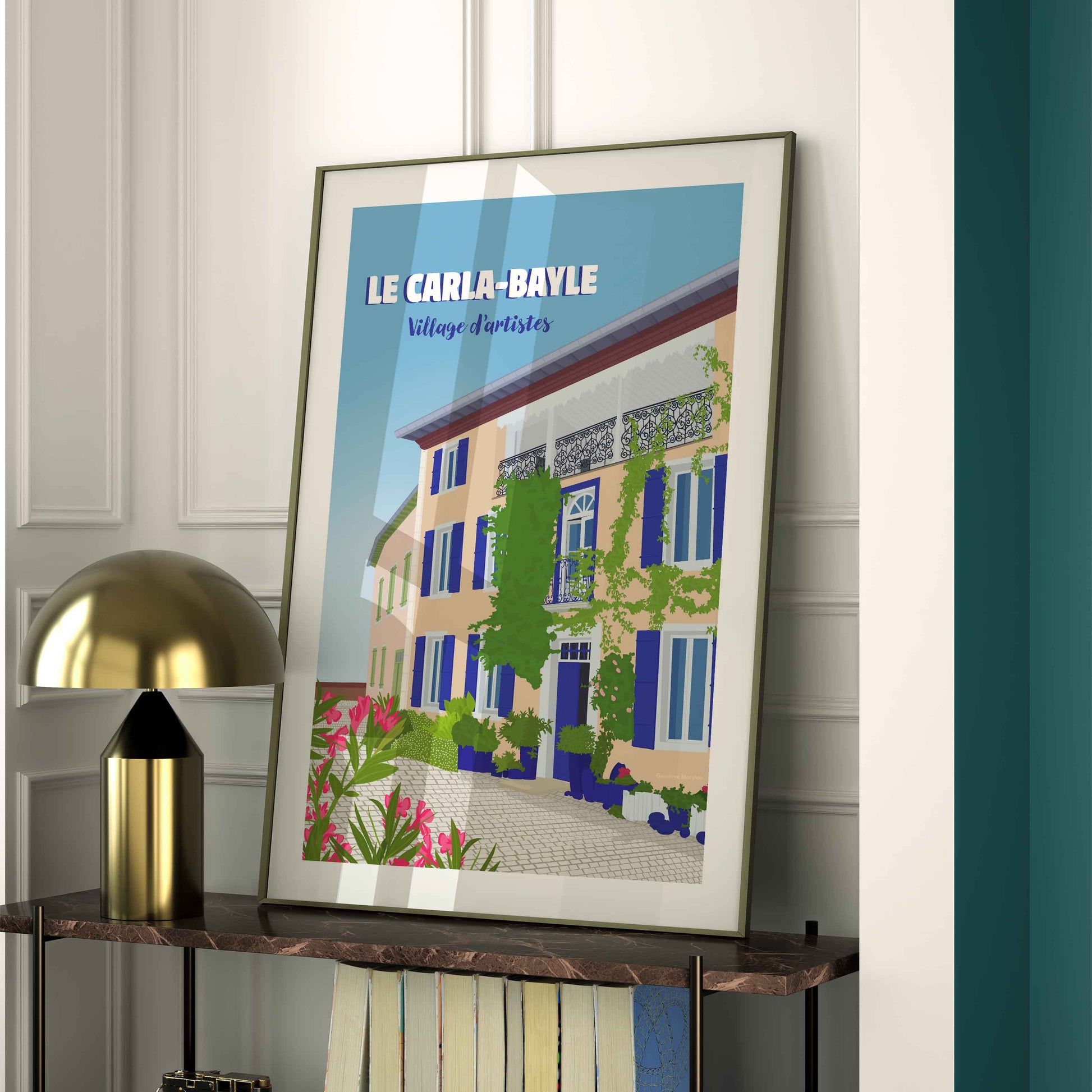 Poster du village du Carla-Bayle, idée de cadeau local pour amoureux de l’art et de la montagne