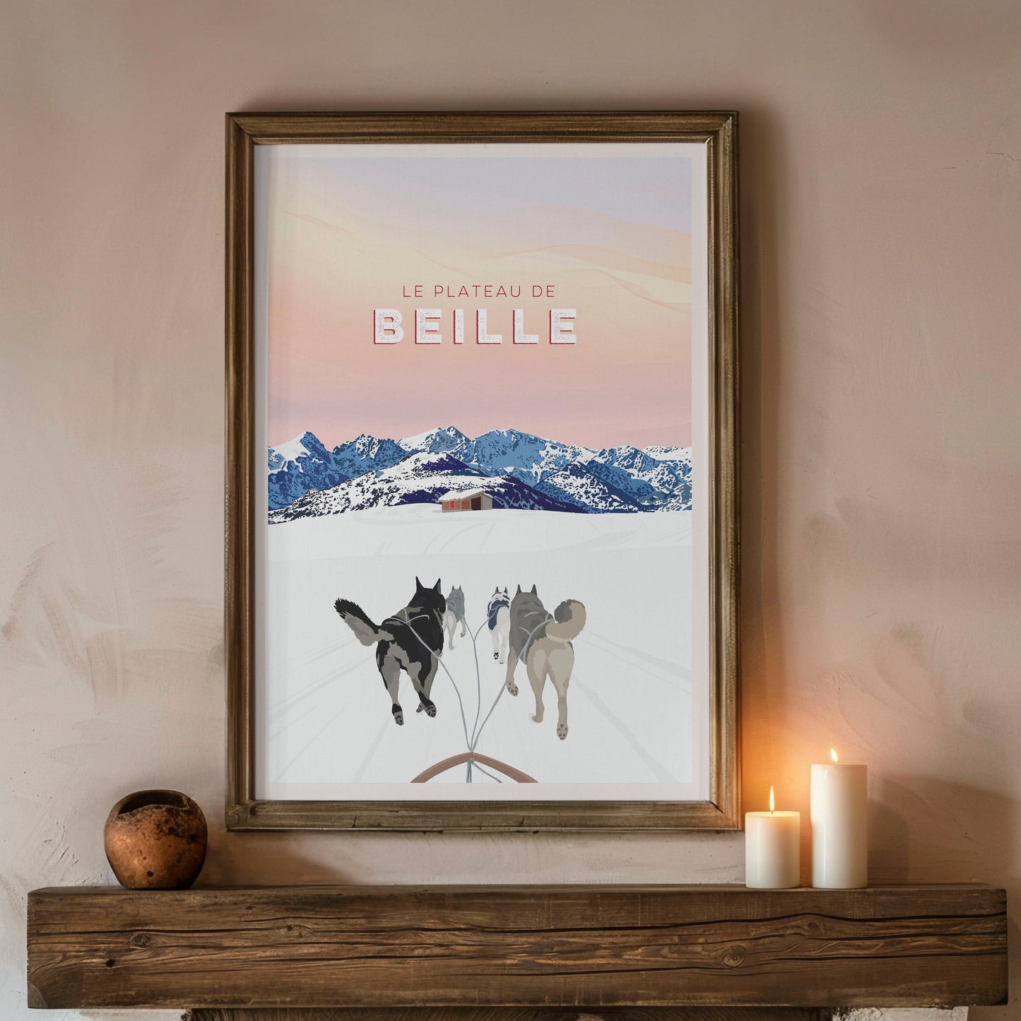 Poster plateau de beille montagne Ariège tons doux hiver