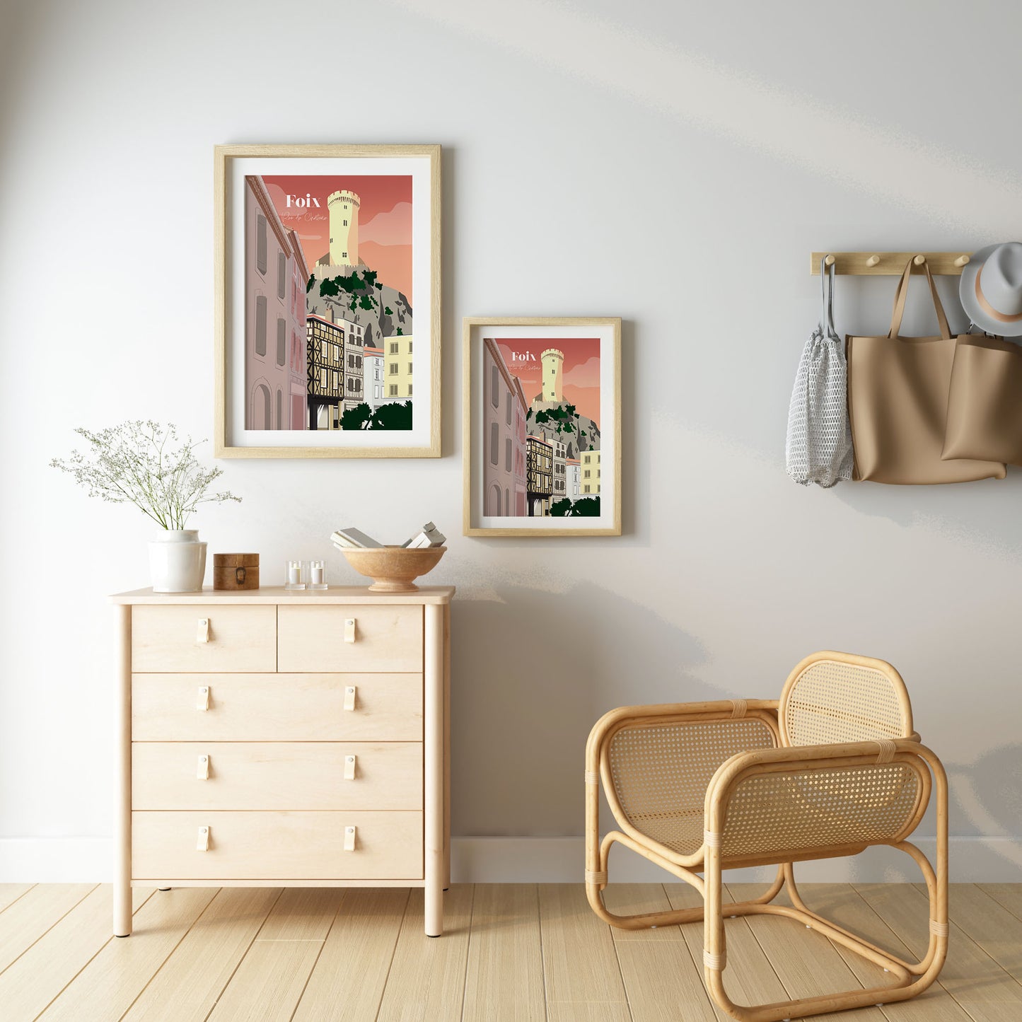 Illustration du château de Foix en Ariège, affiche décorative